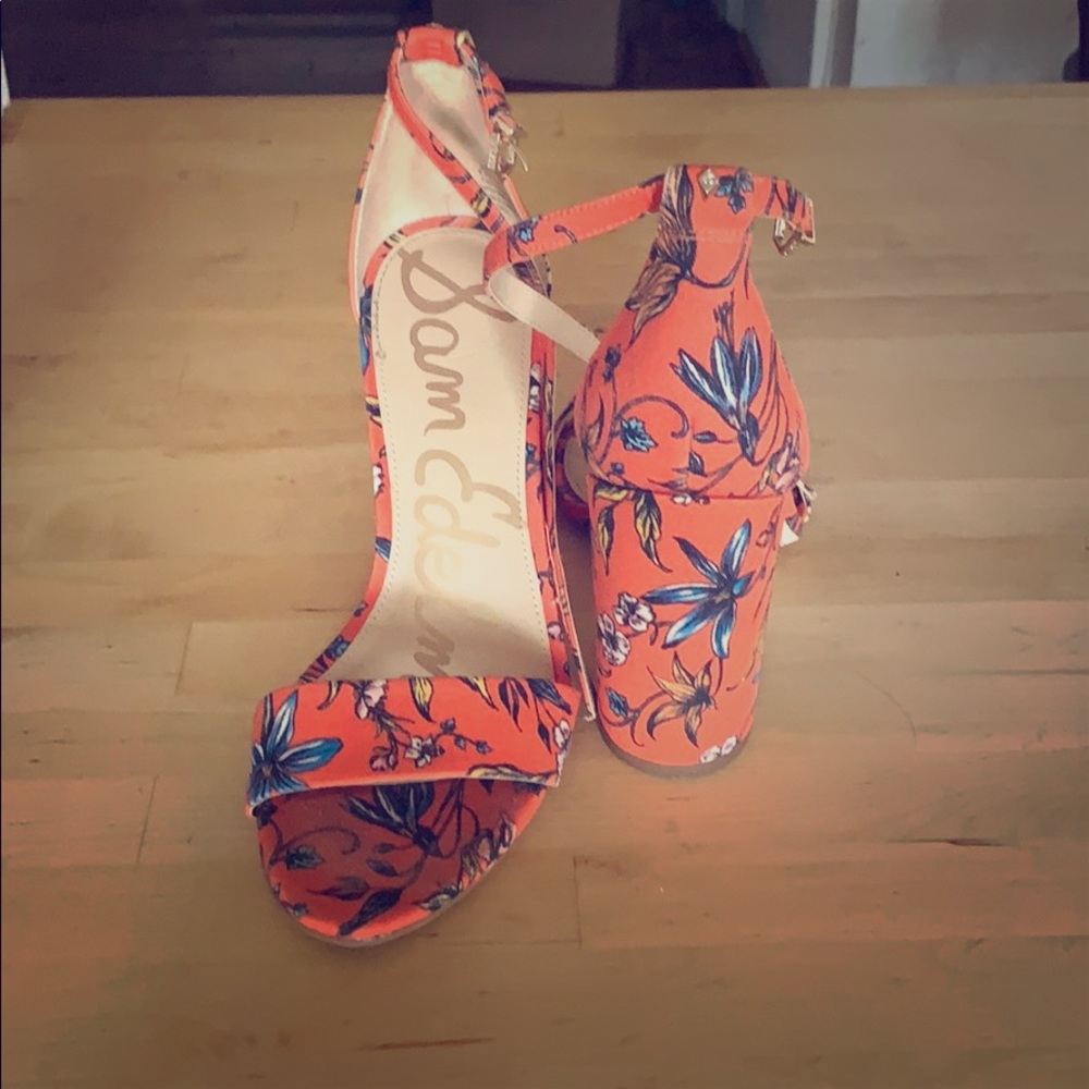Sam Edelman Orange Blue Flower Patterned Heels!!!
